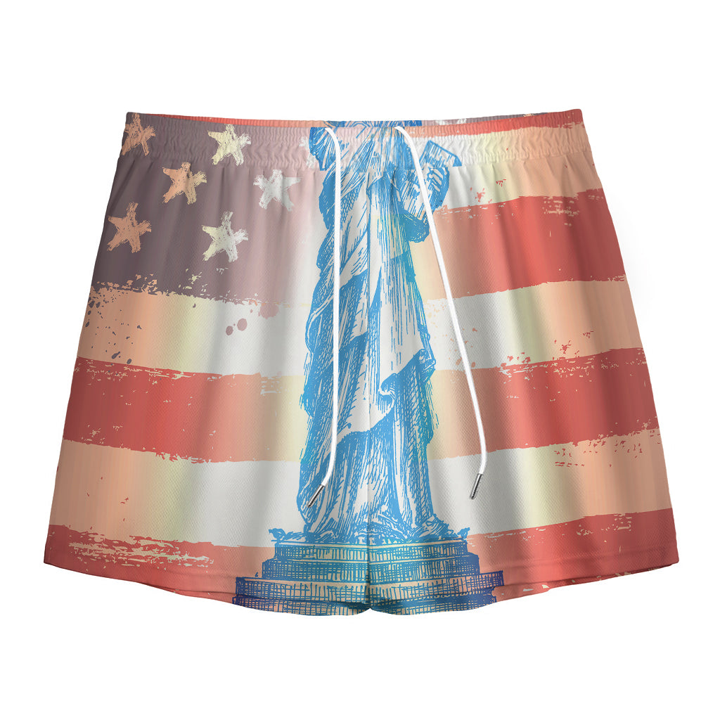 Statue of Liberty USA Flag Print Mesh Shorts