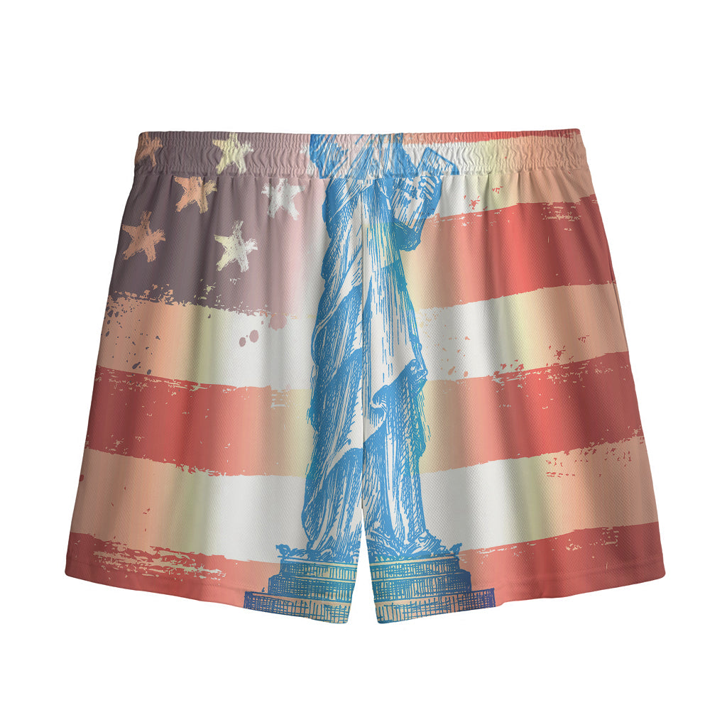 Statue of Liberty USA Flag Print Mesh Shorts