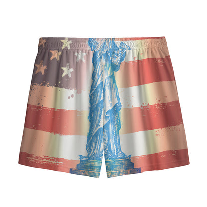 Statue of Liberty USA Flag Print Mesh Shorts