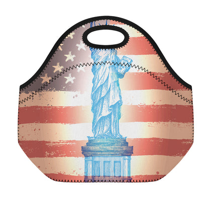 Statue of Liberty USA Flag Print Neoprene Lunch Bag