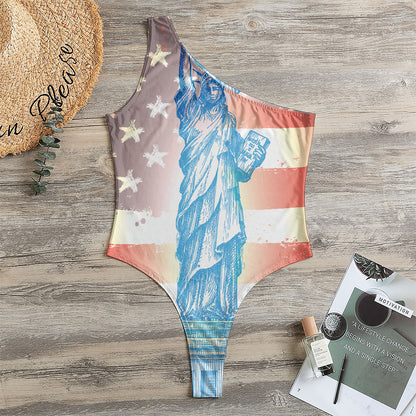 Statue of Liberty USA Flag Print One Shoulder Bodysuit