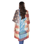 Statue of Liberty USA Flag Print Open Front Beach Cover Up