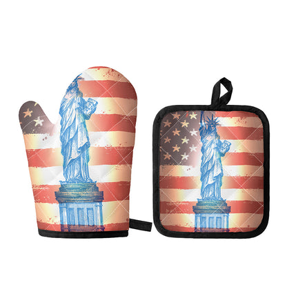 Statue of Liberty USA Flag Print Oven Mitt And Pot Holder Set