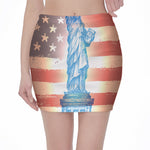 Statue of Liberty USA Flag Print Pencil Mini Skirt
