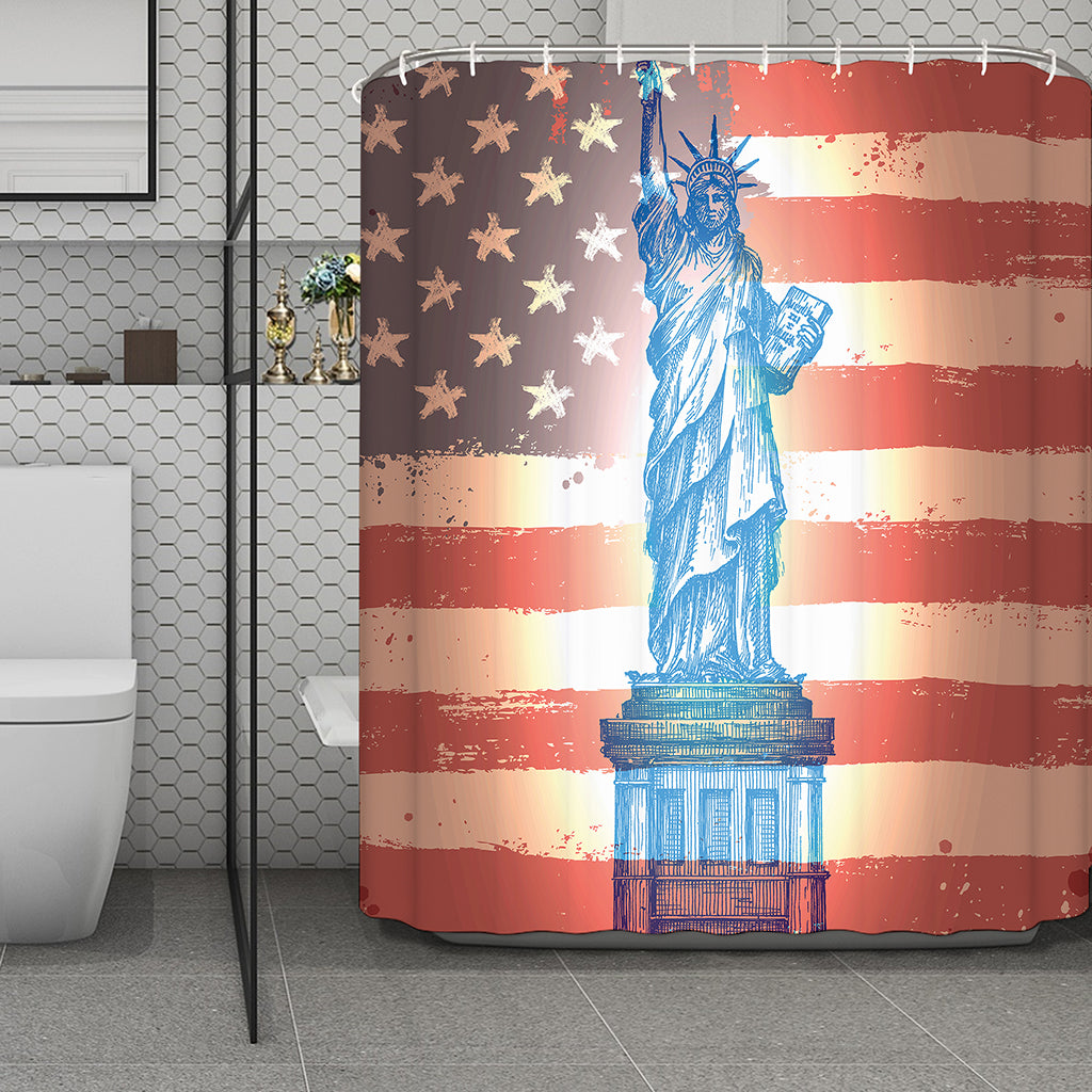 Statue of Liberty USA Flag Print Polyester Shower Curtain