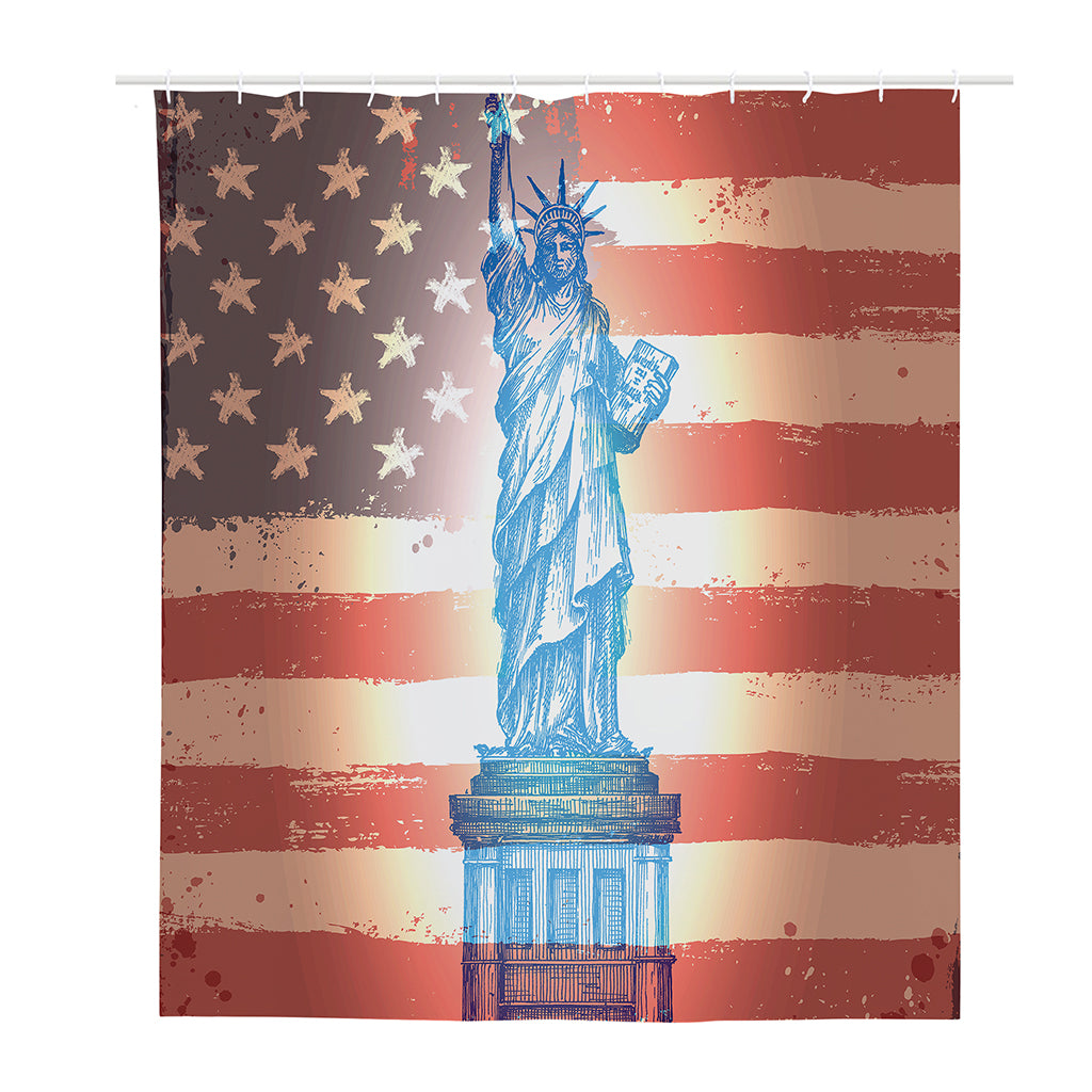 Statue of Liberty USA Flag Print Polyester Shower Curtain