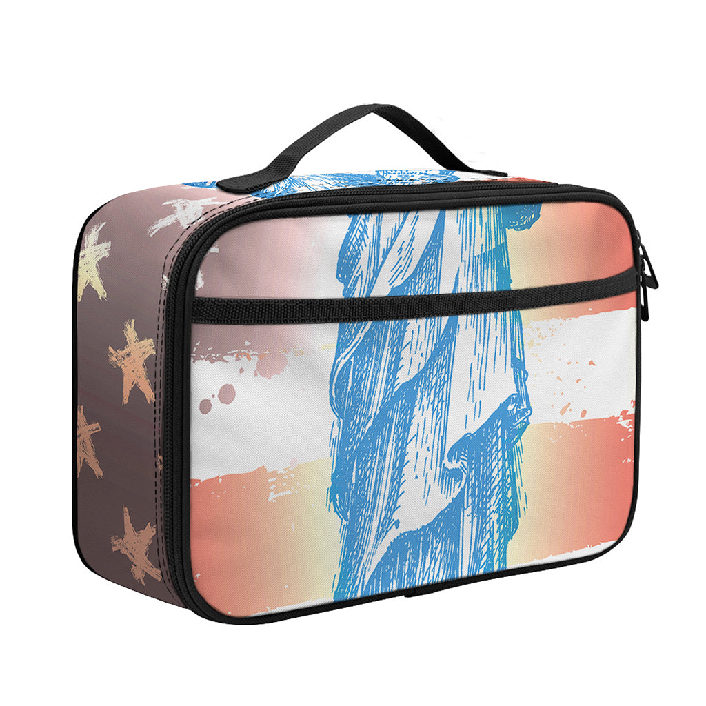 Statue of Liberty USA Flag Print Portable Lunch Bag