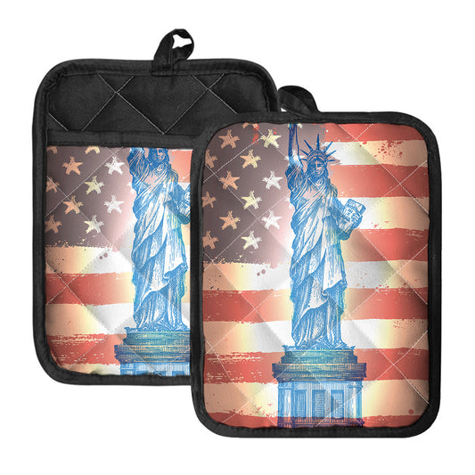 Statue of Liberty USA Flag Print Pot Holders With Pocket