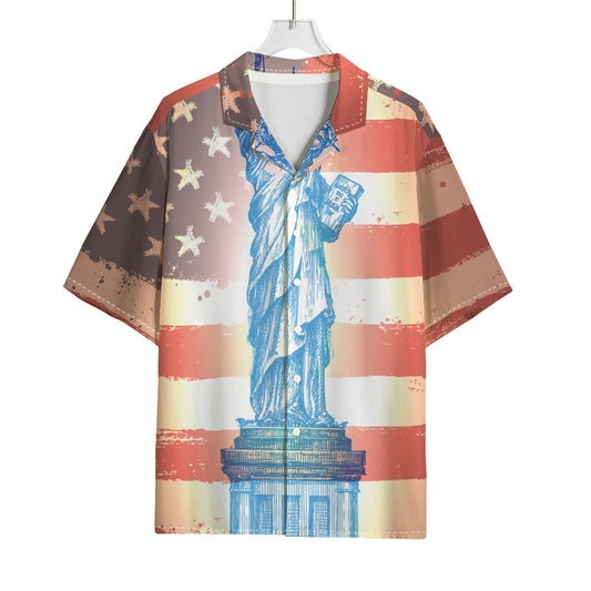 Statue of Liberty USA Flag Print Rayon Hawaiian Shirt