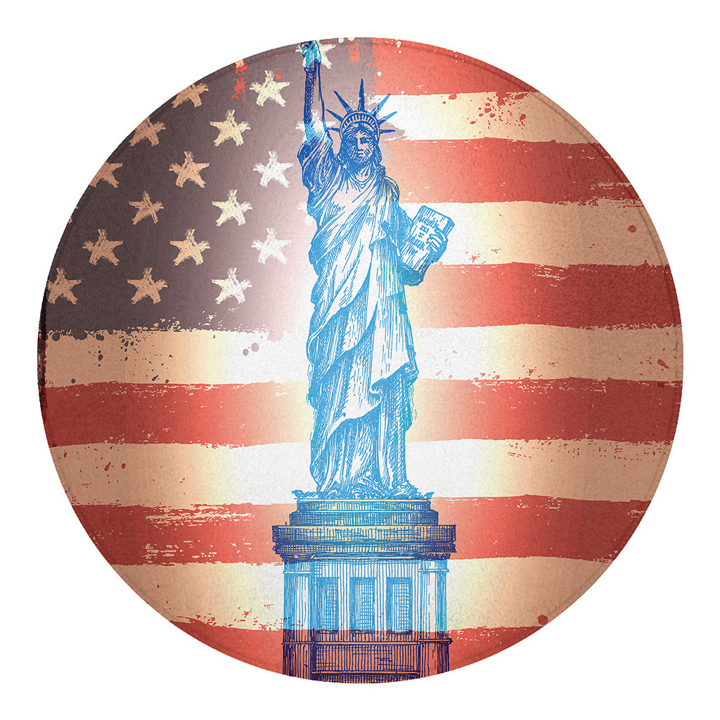 Statue of Liberty USA Flag Print Round Blanket