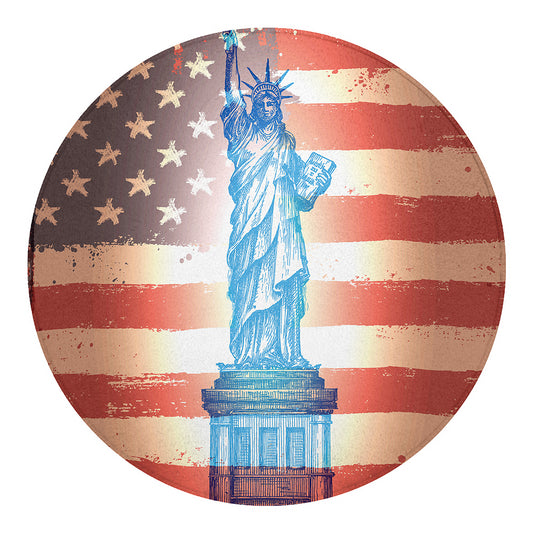 Statue of Liberty USA Flag Print Round Blanket
