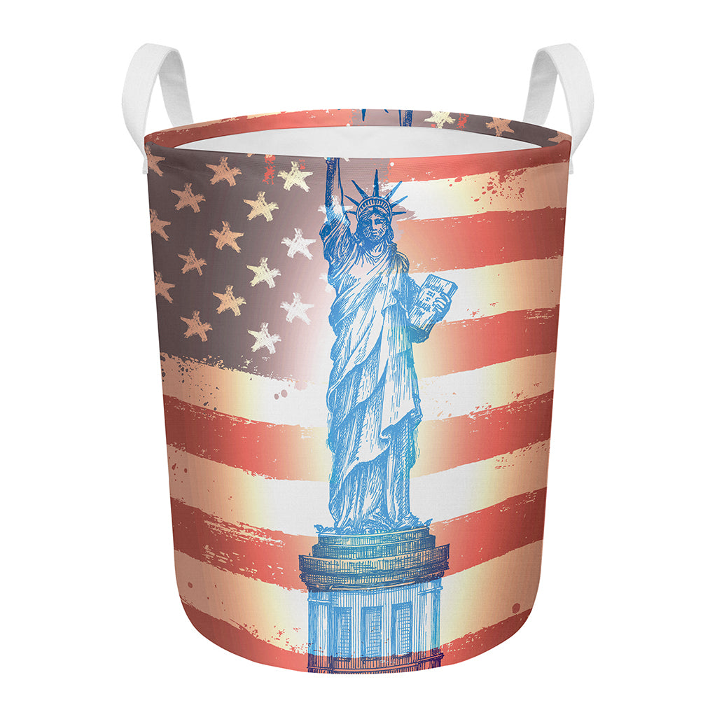 Statue of Liberty USA Flag Print Round Laundry Basket