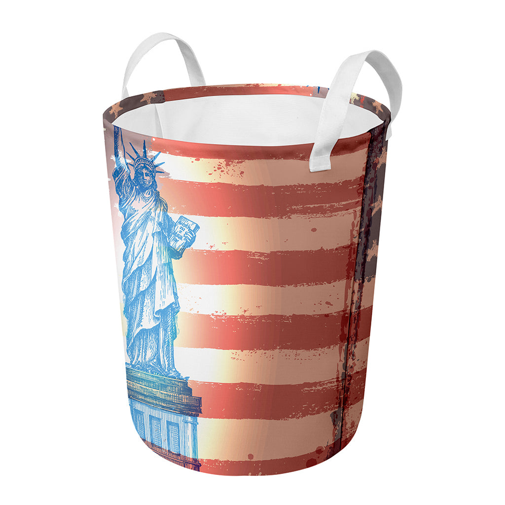 Statue of Liberty USA Flag Print Round Laundry Basket
