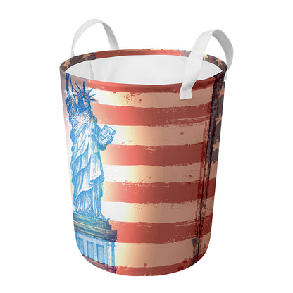 Statue of Liberty USA Flag Print Round Laundry Basket