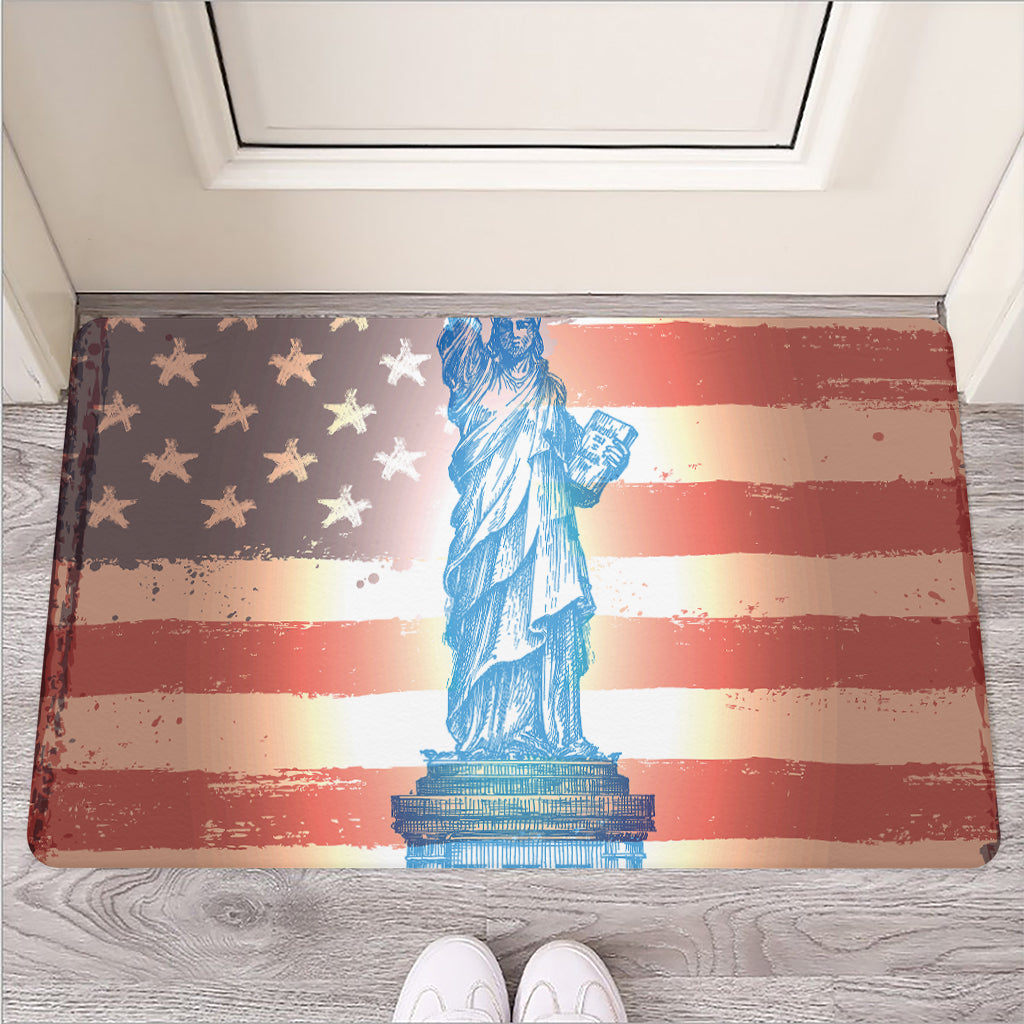 Statue of Liberty USA Flag Print Rubber Doormat