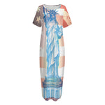 Statue of Liberty USA Flag Print Short Sleeve Long Nightdress