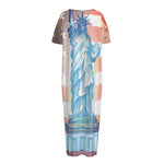 Statue of Liberty USA Flag Print Short Sleeve Long Nightdress