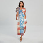 Statue of Liberty USA Flag Print Short Sleeve Maxi Dress