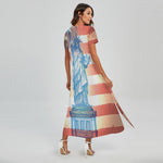 Statue of Liberty USA Flag Print Short Sleeve Maxi Dress