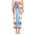 Statue of Liberty USA Flag Print Side Slit Maxi Skirt
