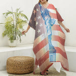 Statue of Liberty USA Flag Print Silk V-Neck Kaftan Dress