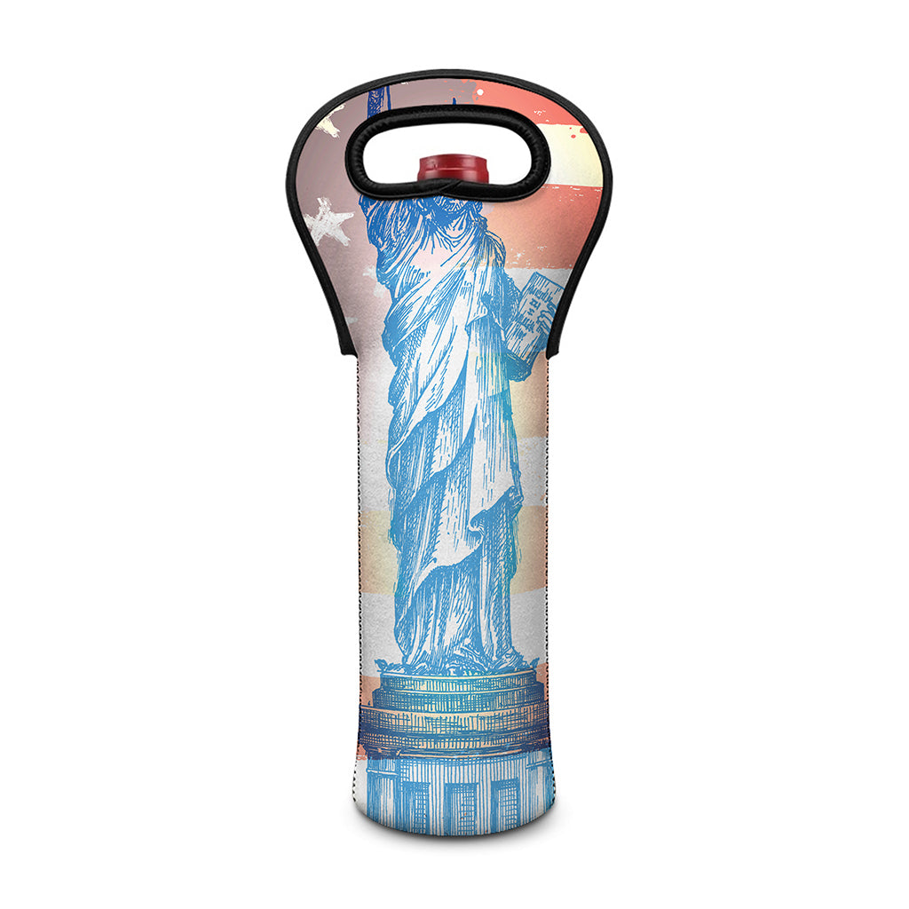 Statue of Liberty USA Flag Print Single Neoprene Wine Tote