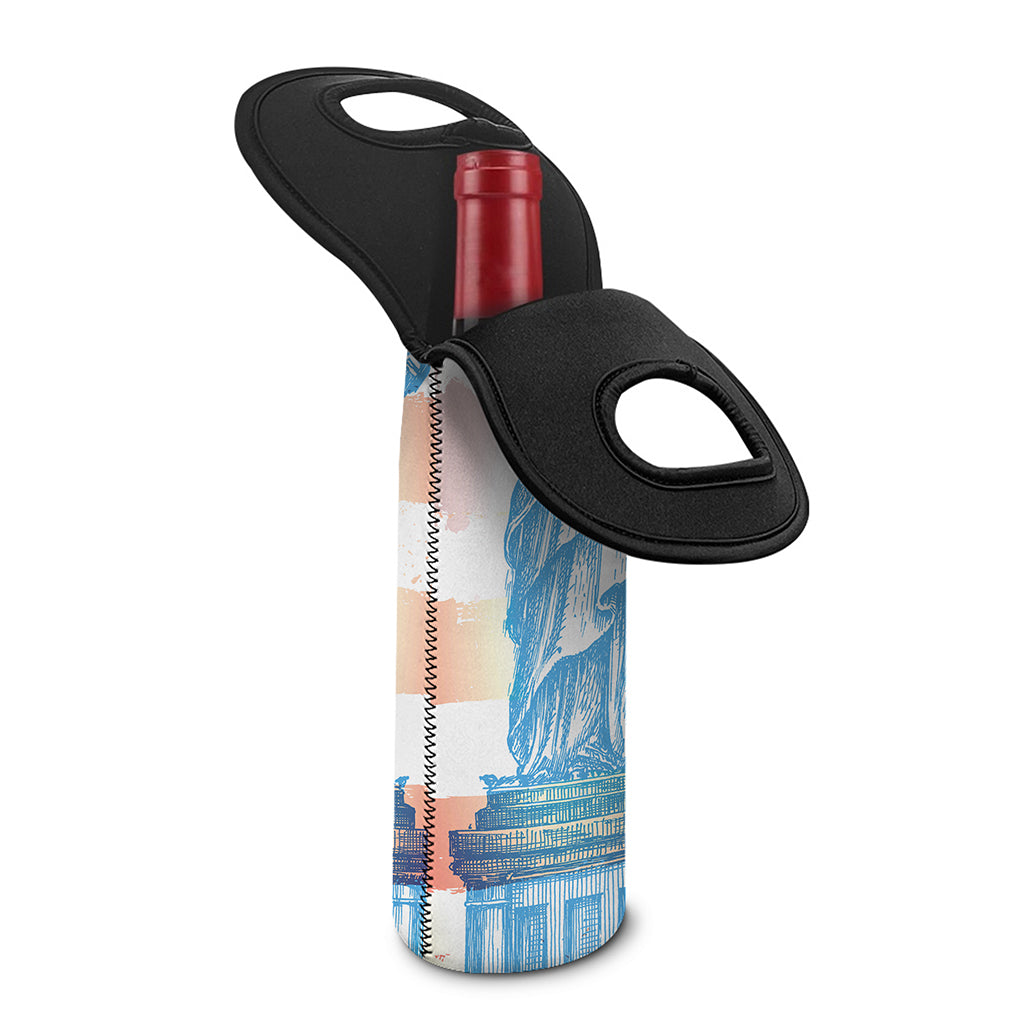 Statue of Liberty USA Flag Print Single Neoprene Wine Tote