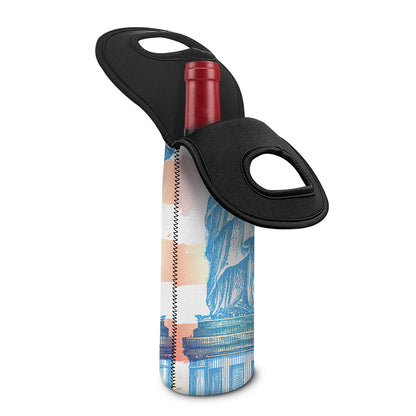 Statue of Liberty USA Flag Print Single Neoprene Wine Tote