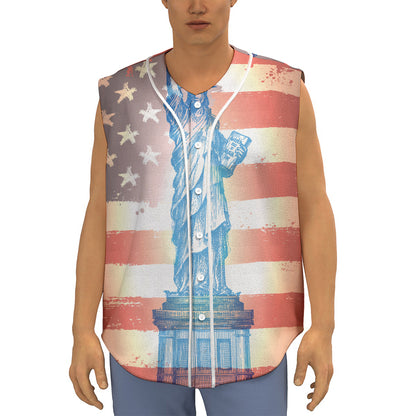 Statue of Liberty USA Flag Print Sleeveless Baseball Jersey