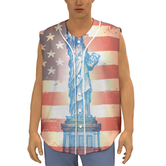 Statue of Liberty USA Flag Print Sleeveless Baseball Jersey