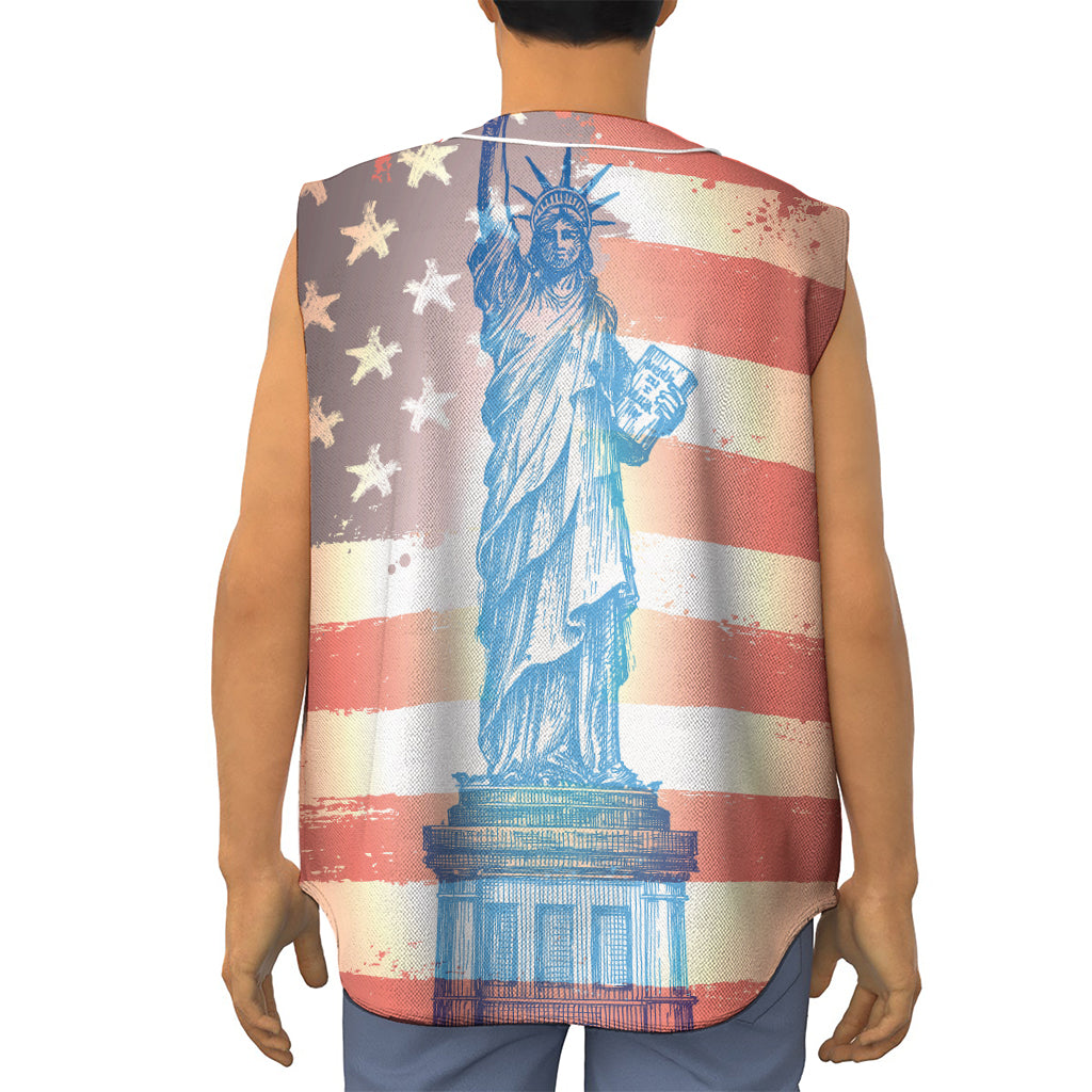Statue of Liberty USA Flag Print Sleeveless Baseball Jersey