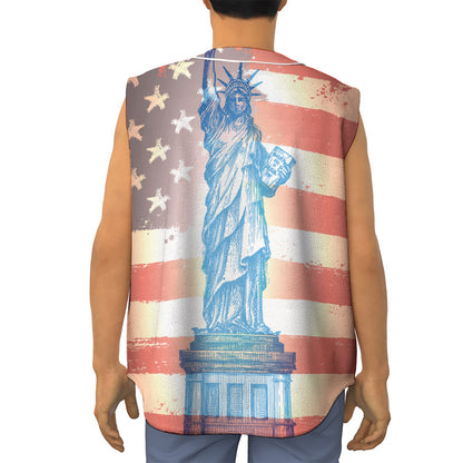 Statue of Liberty USA Flag Print Sleeveless Baseball Jersey