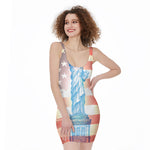 Statue of Liberty USA Flag Print Sleeveless Bodycon Dress