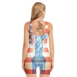 Statue of Liberty USA Flag Print Sleeveless One Piece Swimsuit
