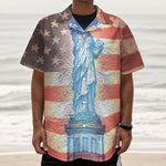 Statue of Liberty USA Flag Print Textured Short Sleeve Shirt