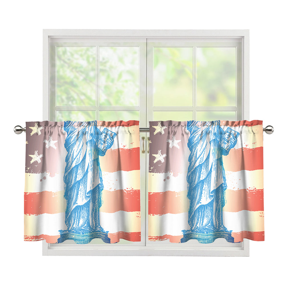 Statue of Liberty USA Flag Print Tier Curtains
