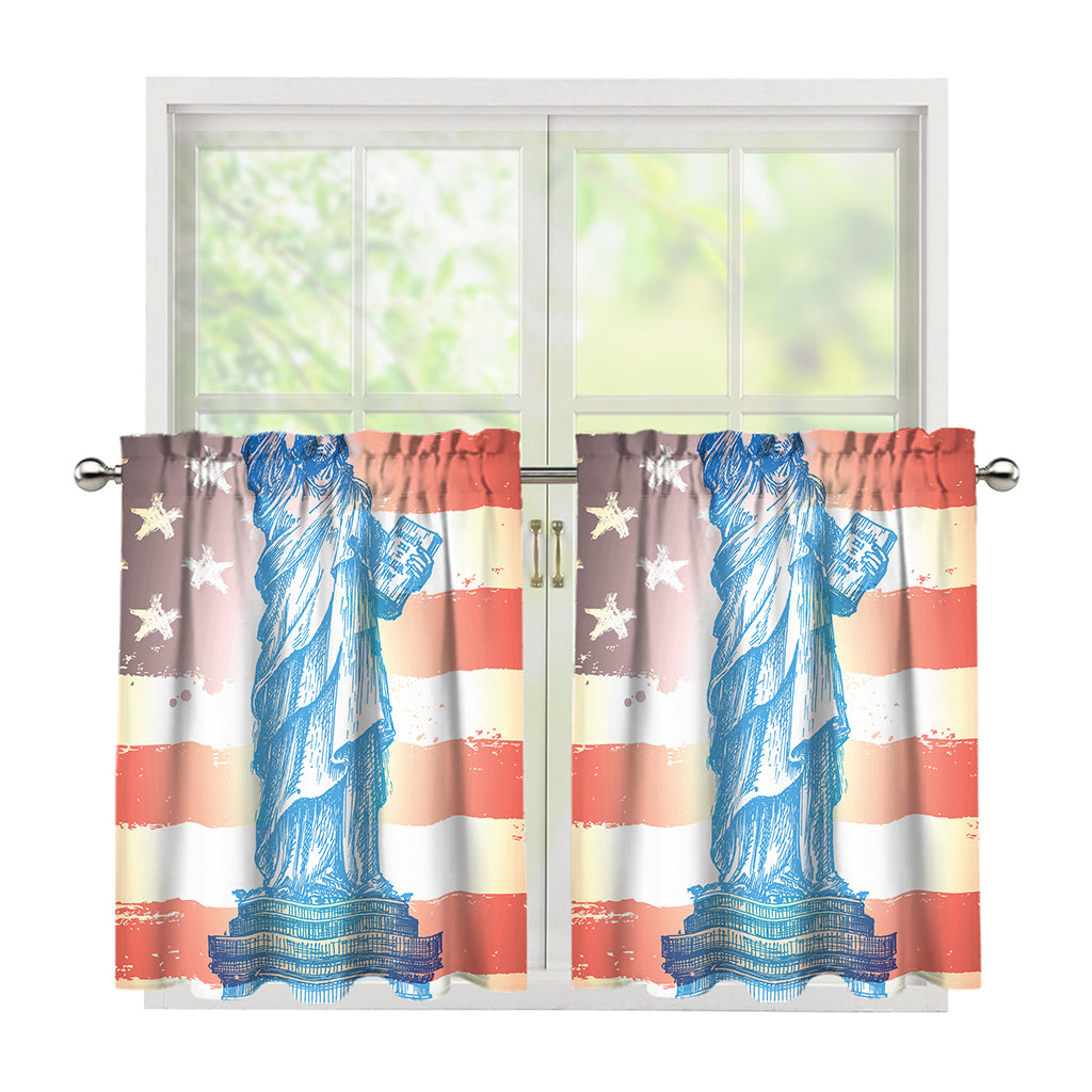 Statue of Liberty USA Flag Print Tier Curtains