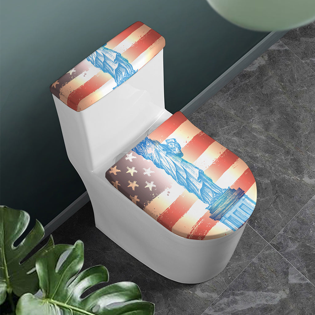 Statue of Liberty USA Flag Print Toilet Lid And Tank Cover Set