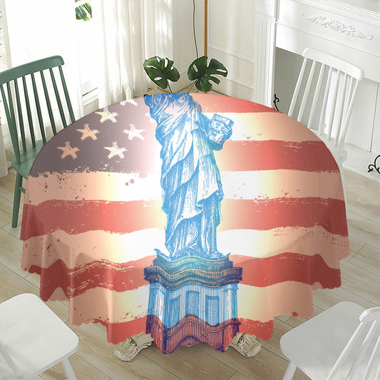 Statue of Liberty USA Flag Print Waterproof Round Tablecloth