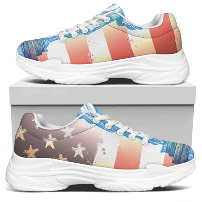Statue of Liberty USA Flag Print White Chunky Shoes