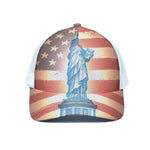 Statue of Liberty USA Flag Print White Mesh Trucker Cap
