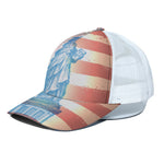 Statue of Liberty USA Flag Print White Mesh Trucker Cap