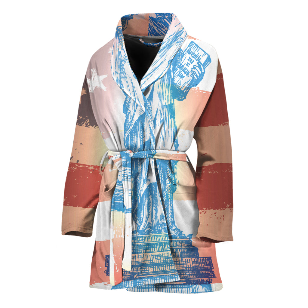 Statue of Liberty USA Flag Print Women's Bathrobe