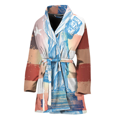 Statue of Liberty USA Flag Print Women's Bathrobe
