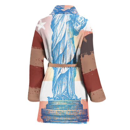 Statue of Liberty USA Flag Print Women's Bathrobe