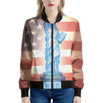 Statue of Liberty USA Flag Print Women's Bomber Jacket