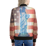 Statue of Liberty USA Flag Print Women's Bomber Jacket