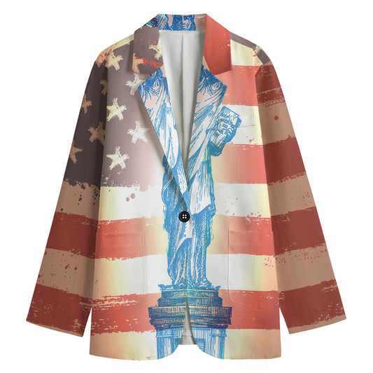 Statue of Liberty USA Flag Print Women's Cotton Blazer