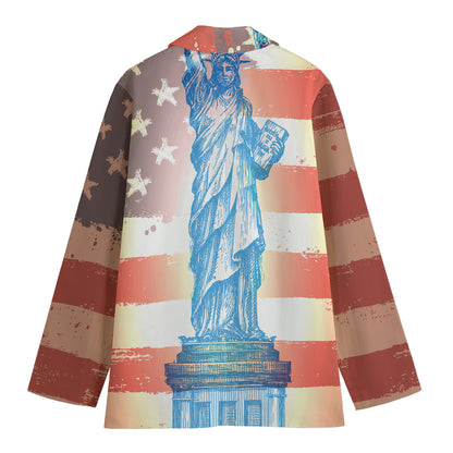 Statue of Liberty USA Flag Print Women's Cotton Blazer