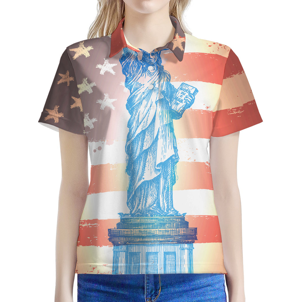 Statue of Liberty USA Flag Print Women's Polo Shirt